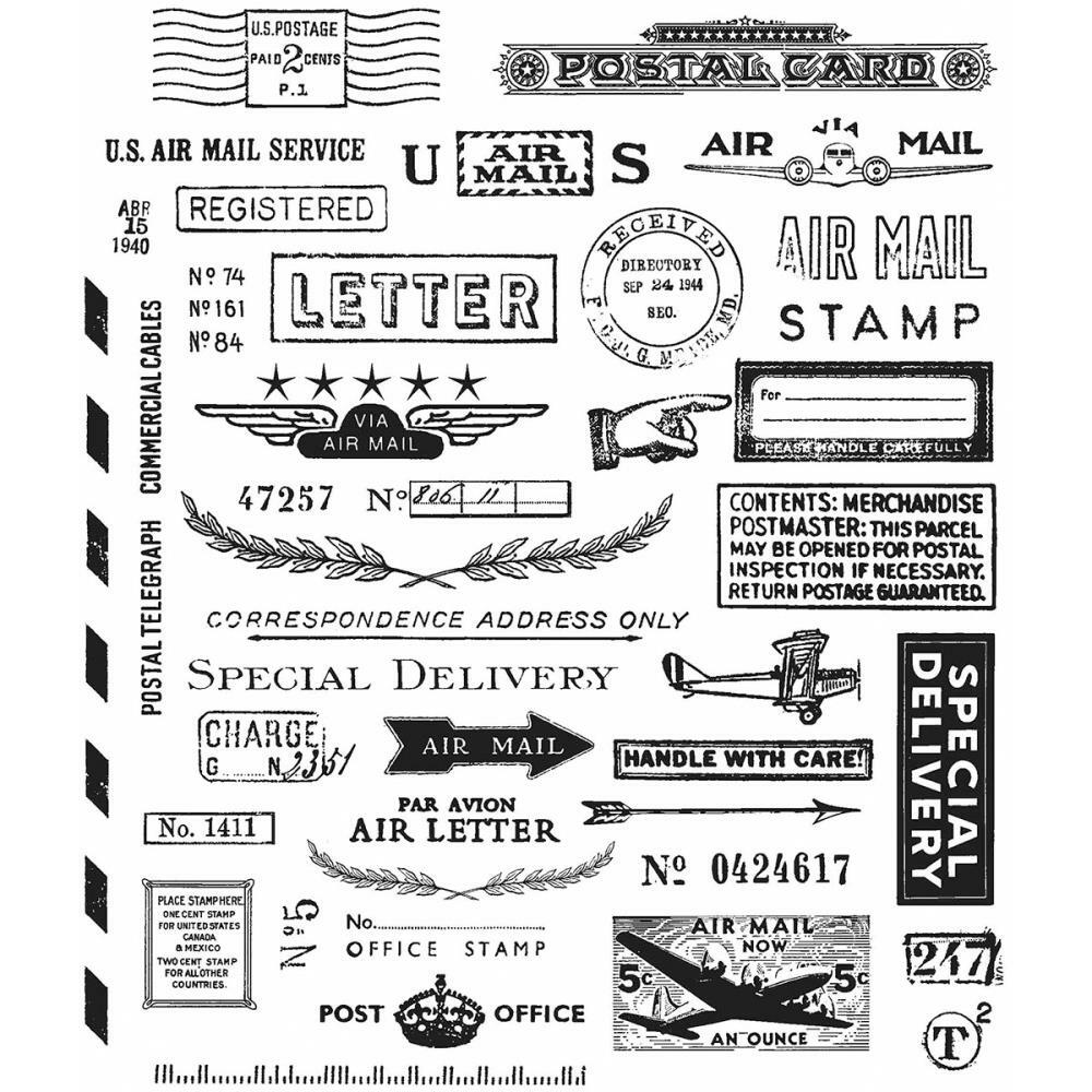 Tim Holtz Stampers Anonymous “CORRESPONDENCE” Red Rubber Cling Stamp Set