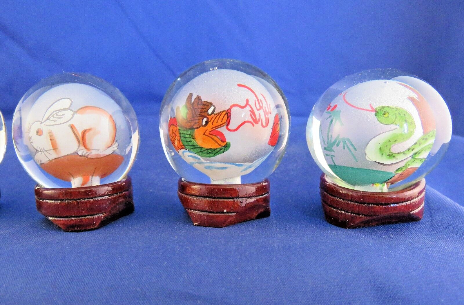 Reversed Painted Glass Balls w Chinese Zodiacs w Stands (1301)