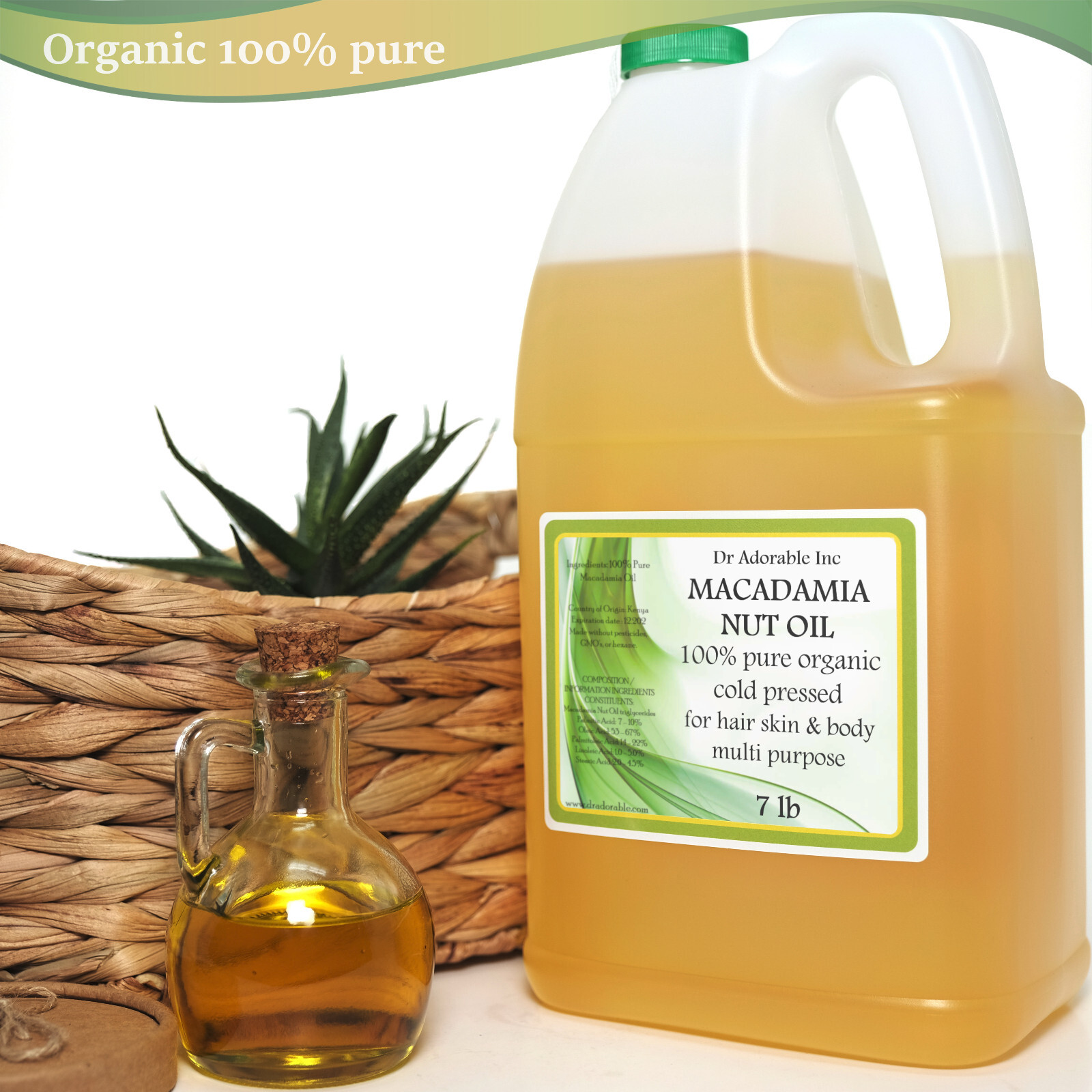 7 LB/ 1 Gallon Premium Pure Organic Cold Pressed Macadamia Nut Oil Multi Purpose