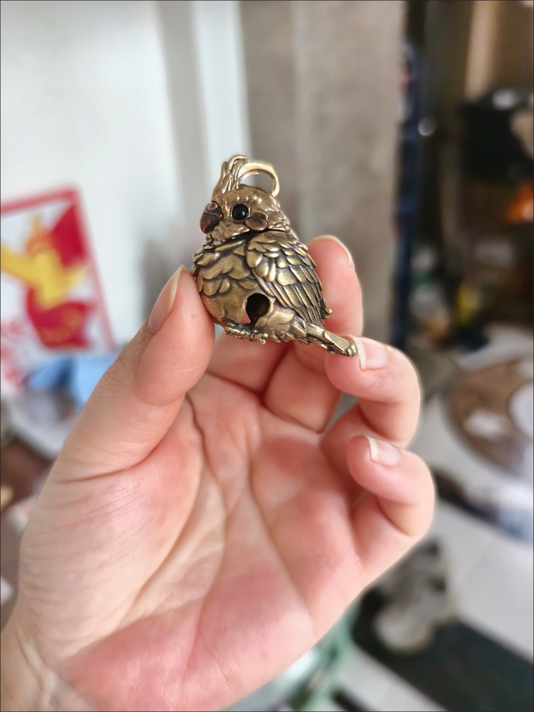 Vintage Brass Parrot Bell Ornament Copper Craft for Stress Relief Desktop Decor