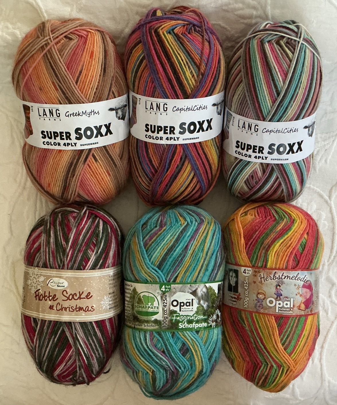 Lot Of 6 100g Superwash 75/25 Sock Knitting Yarns Super Soxx, Opal & Rellana