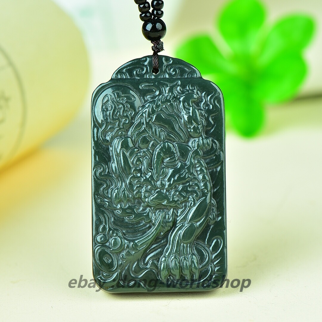 Chinese Hetian Gray Jade Hand Carving Auspicious Beast Pixiu Wealth Pendant