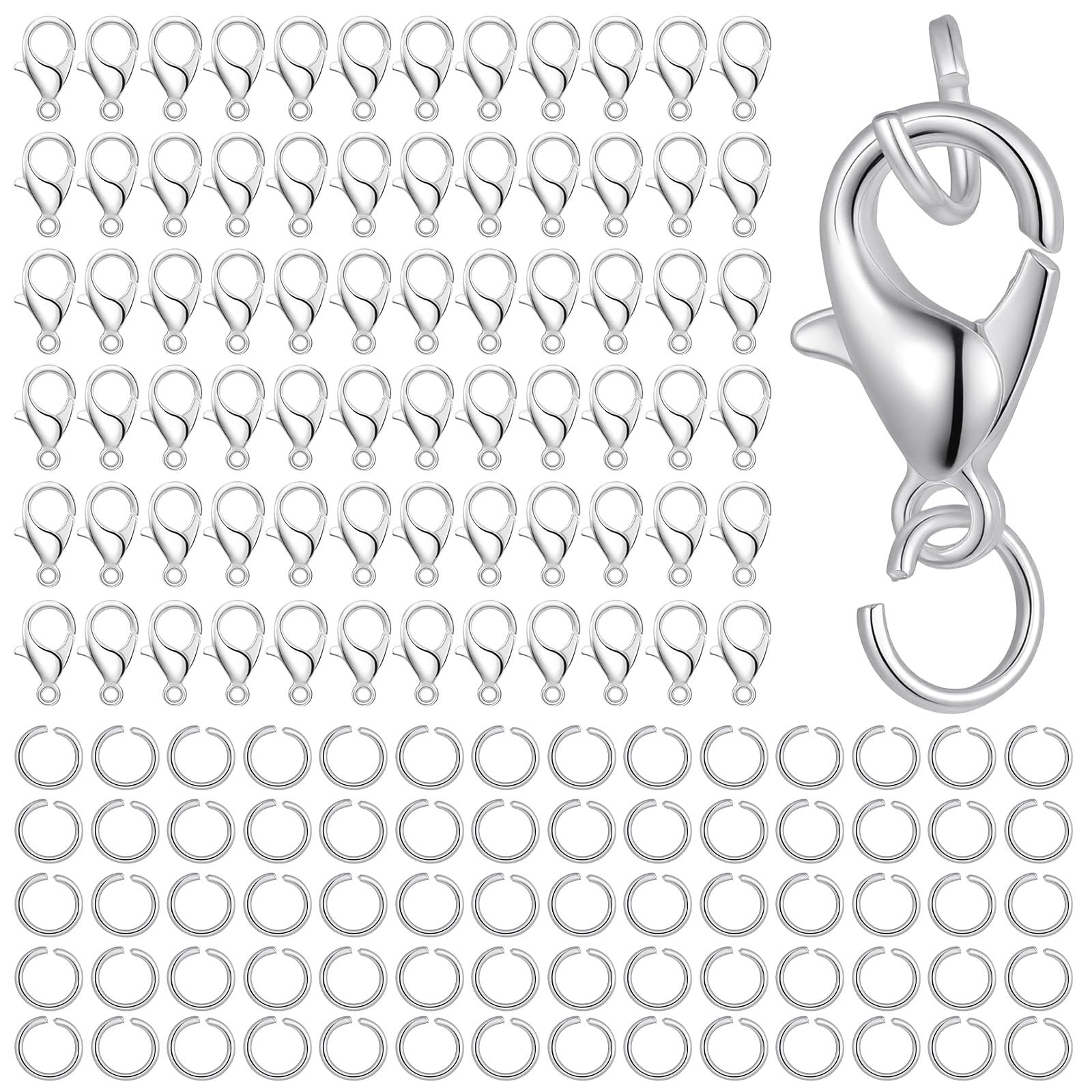 300 PCS Silver Lobster Claw Clasps, Stainless Steel Lobster Clasps and Jump R…
