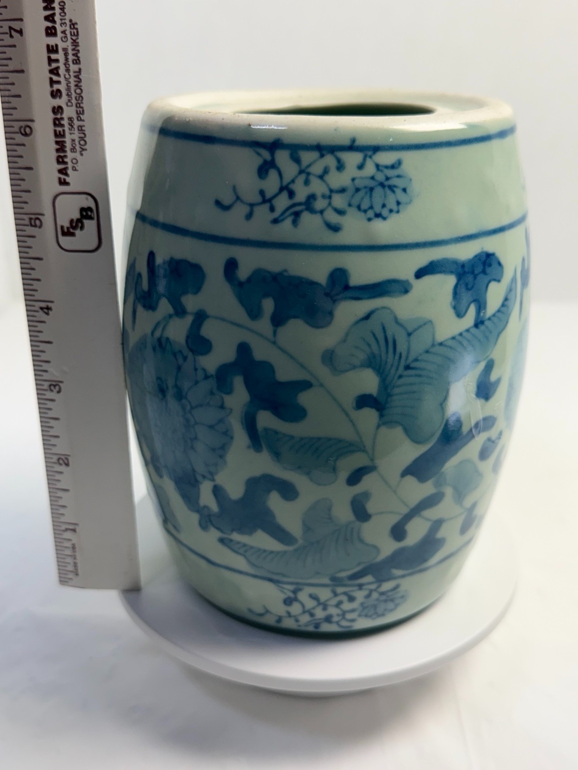 Vintage Chinese Style Blue White Porcelain Cricket Cage Pierced Top 6″