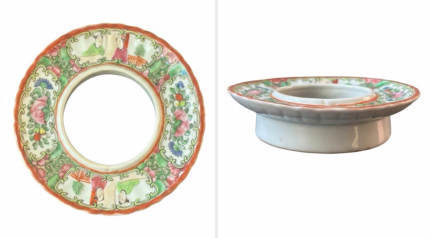 VTG Chinese Rose Medallion Porcelain Lid Collar Gallery Stand Replacement, 4.5″W
