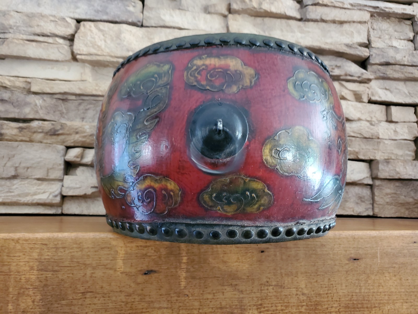 Vintage Double Sided Chinese Leather Drum Dragon Hand Painted 10″OA
