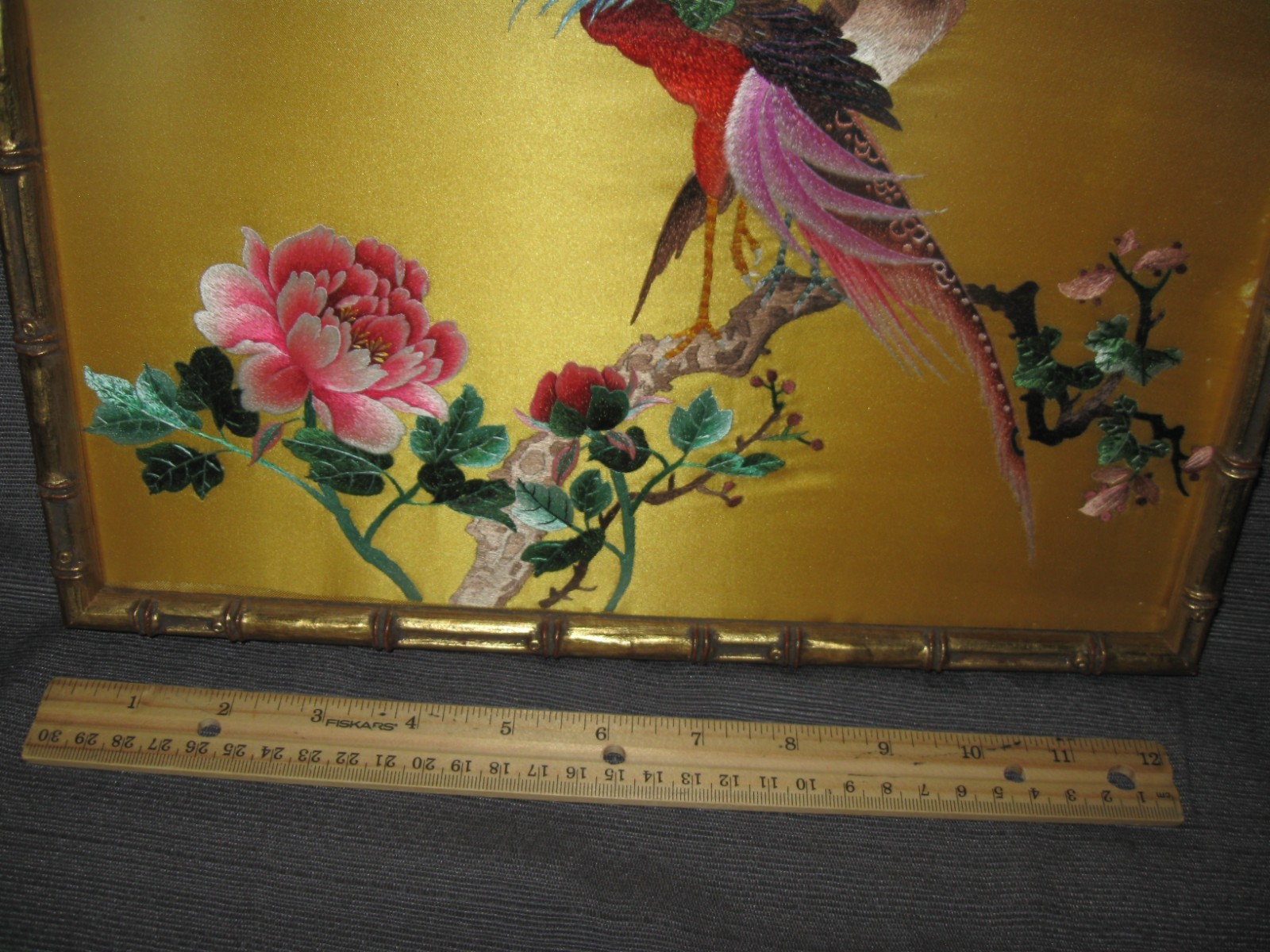 Asian Lot Silk Art Framed Signed Peony Embroidered 2 Sake Sets 100 Children silk