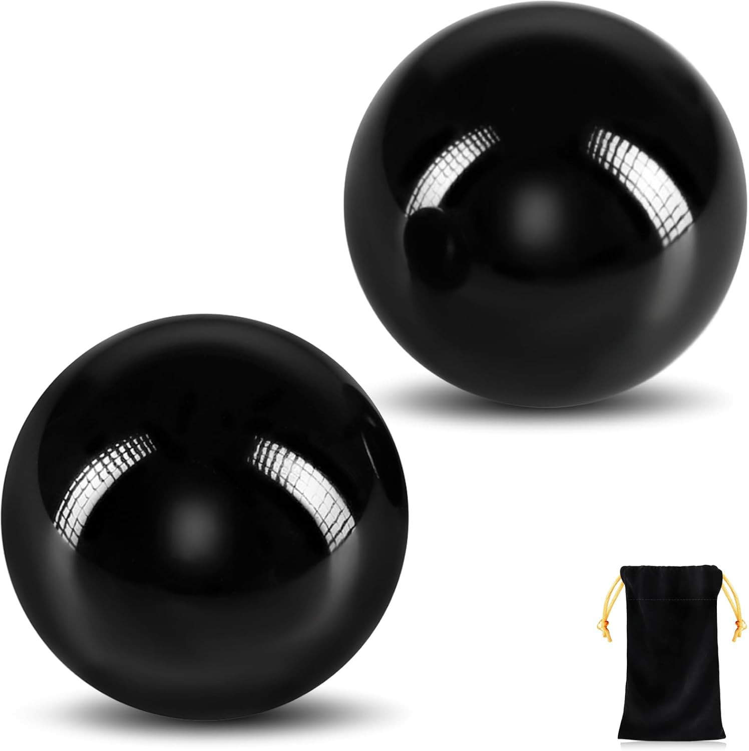 Learay 2 Pcs Black Obsidian Baoding Balls, Chinese Health Exercise Massage Balls