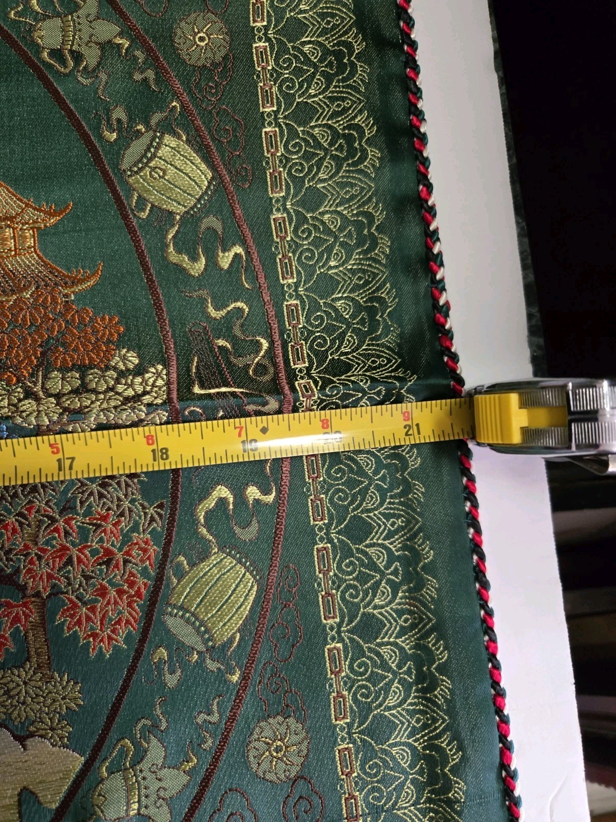 SET OF 2 Vintage Chinese Silk Brocade Pillow Covers – Vert GREEN Landscape 21″