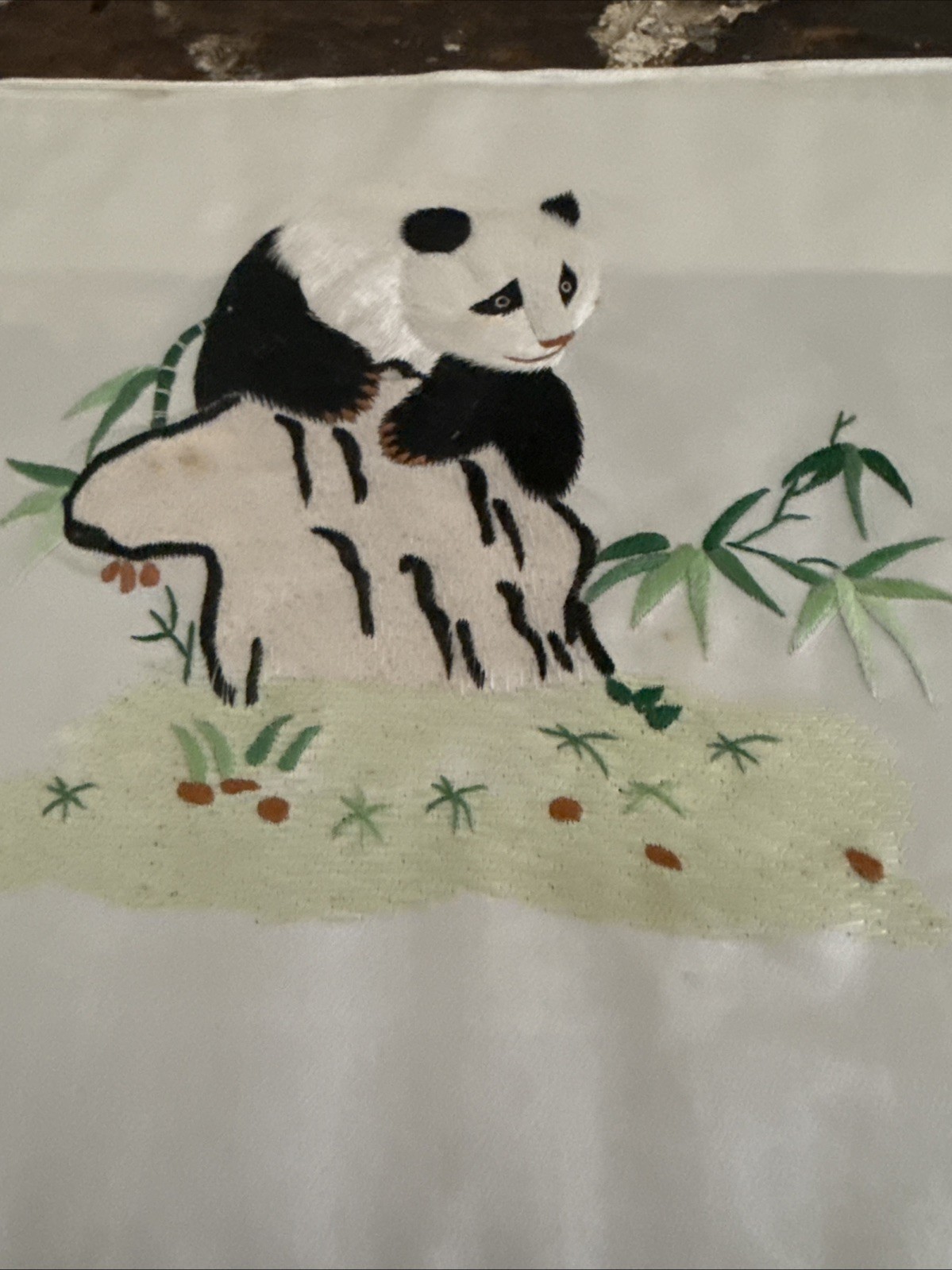 Vintage Chinese Panda Bear Suzhou Silk Embroidery Panels 9x 9