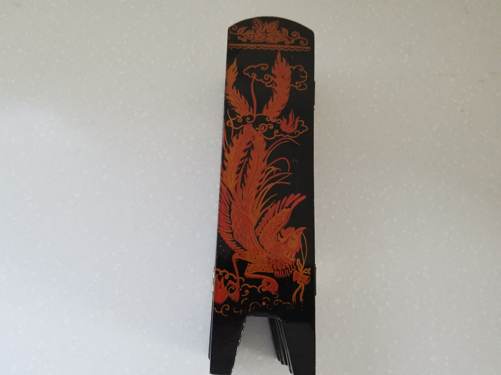 Asian Style Black Lacquer & Mother of Pearl Table Top Screen 6 Folding Panels