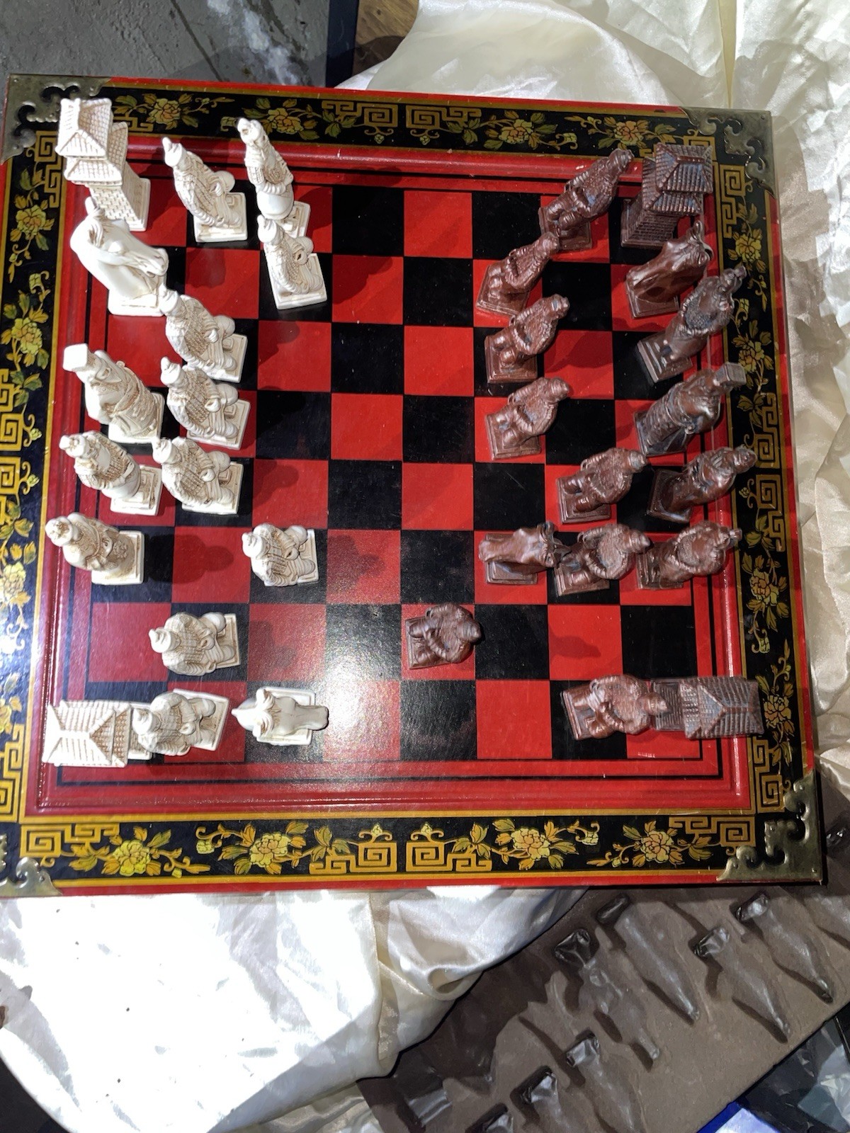 Ancient Chinese Themed Chessboard with Drawers In Great Condition See Photos
