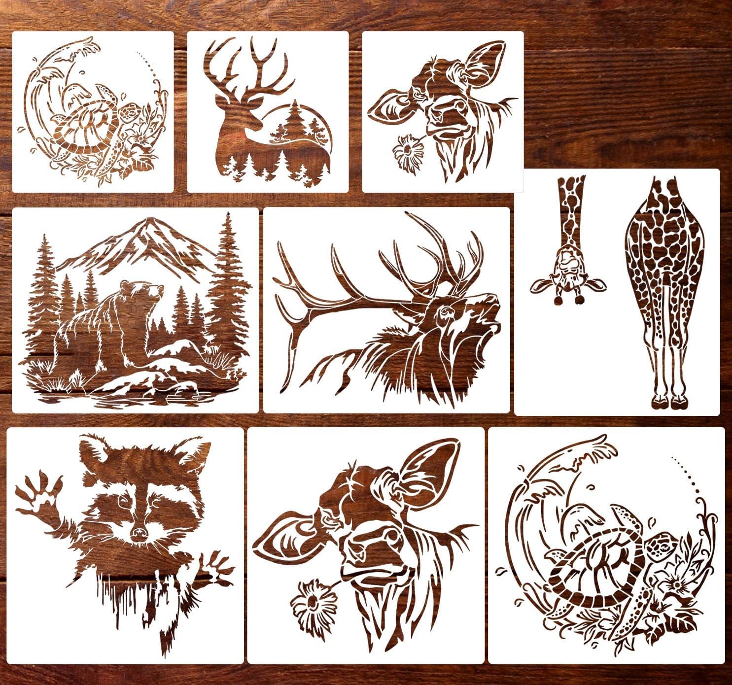Animal Wood Burning Stencils for Painting 12” Deer Bear Cow Stencil Wildlife S