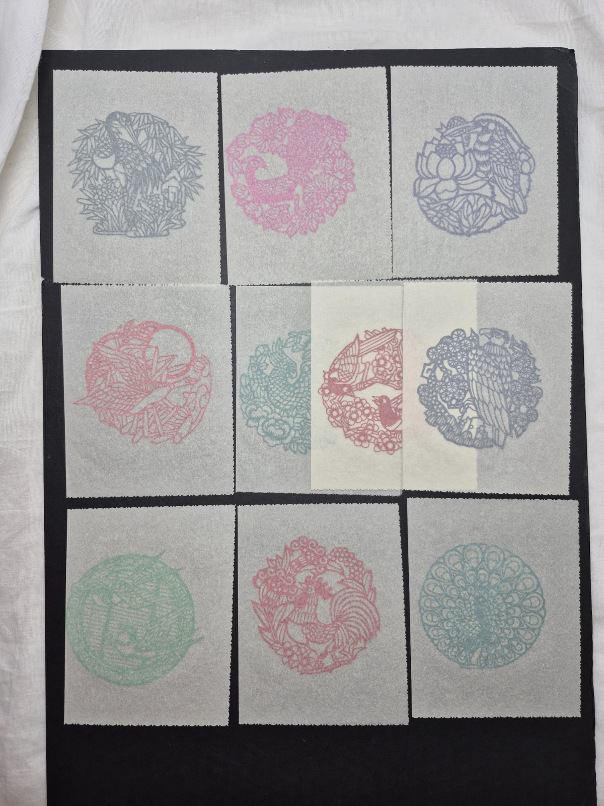 Unused Set of 10 Chinese Folk art Paper cuts Bird Designed