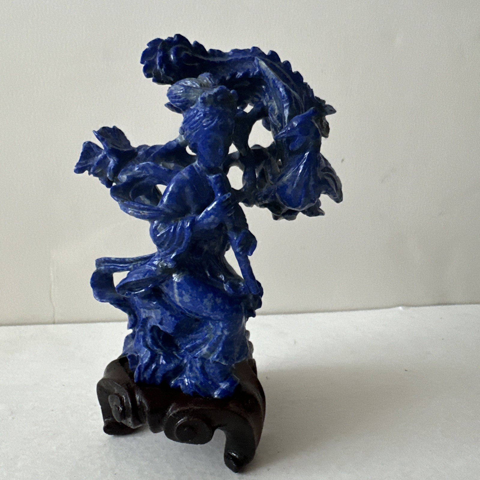 Chinese Lapis Lazuli Carved Figure & Phoenix Miniature Sculpture, 3.75”