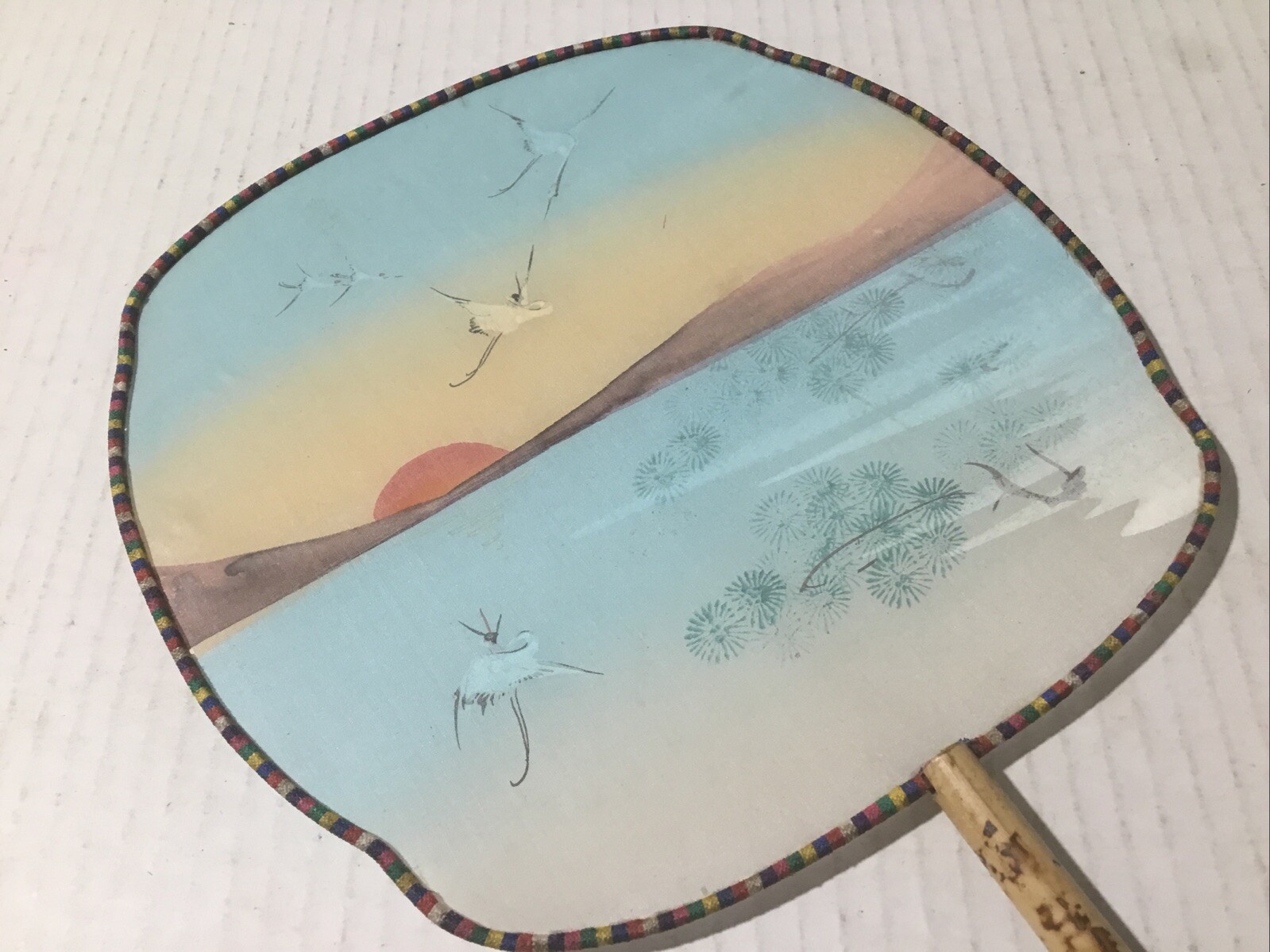 4 Vintage Silk Fans Pandas – Flower – Sea Scape – Sea Life.