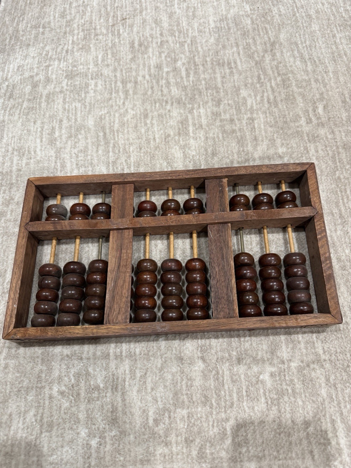Vintage Chinese Suanpan Abacus Hardwood 11 Row Brass Hardware 12.75”