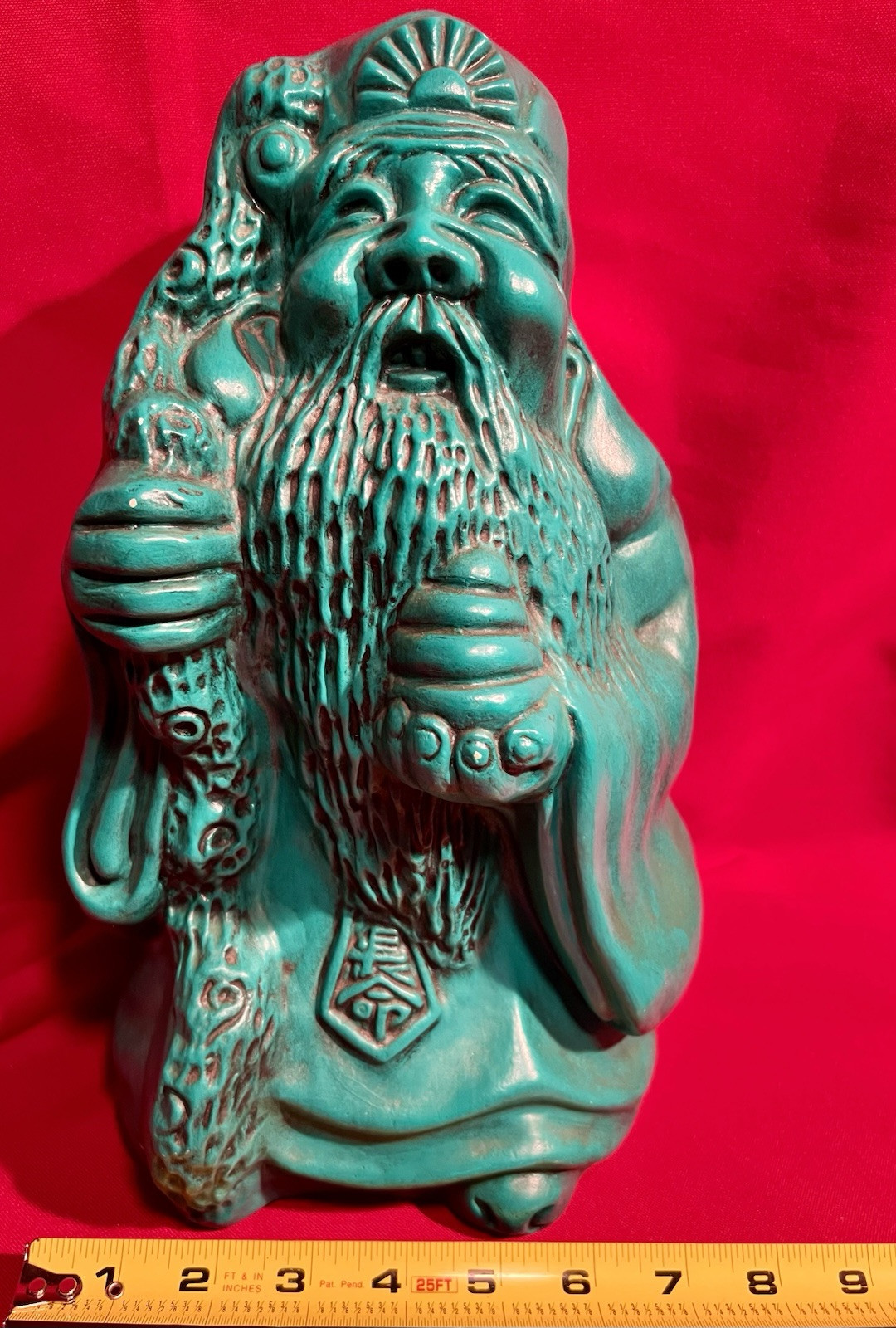 Sanxing,Chinese Priest,Wise Man,Buddah,Asian,Ceramic,Statue,Handmade,1970s,VTG