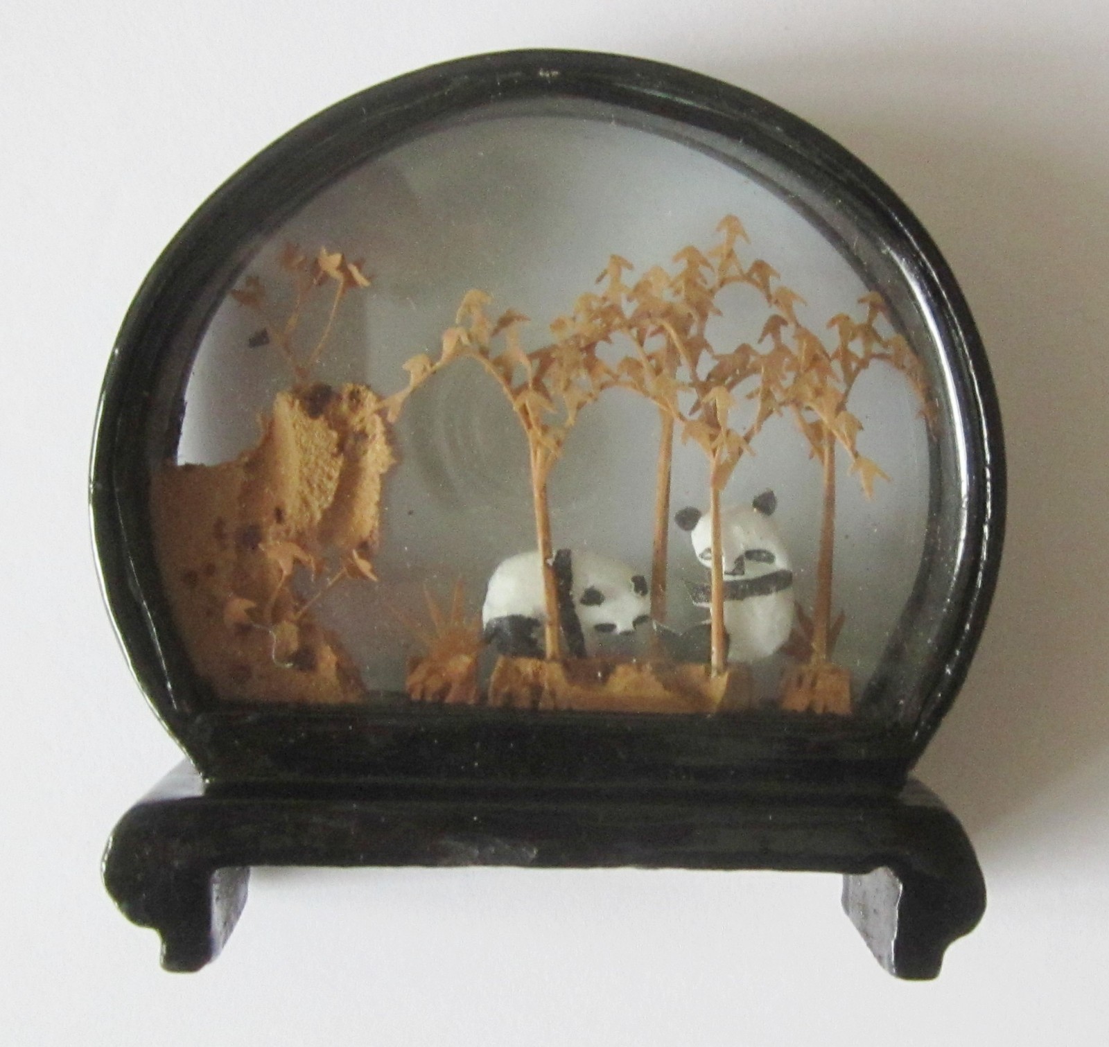 Panda Bears and Bonsai Vintage San You Oriental Hand Carved Cork Art 3-D Diorama