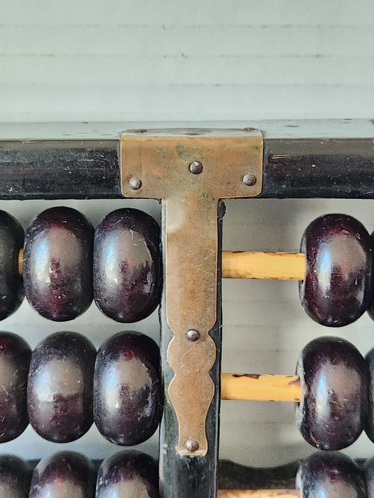 Vtg Large 13 Rows 91 Beads ABACUS with Brass Accents & Metal and Bamboo Sticks