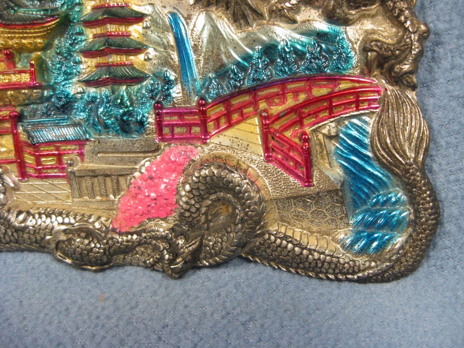 Vintage Chinese Wall Art Jewelry Box Lid with Dragon’s Antique 7″L X 4 1/2″