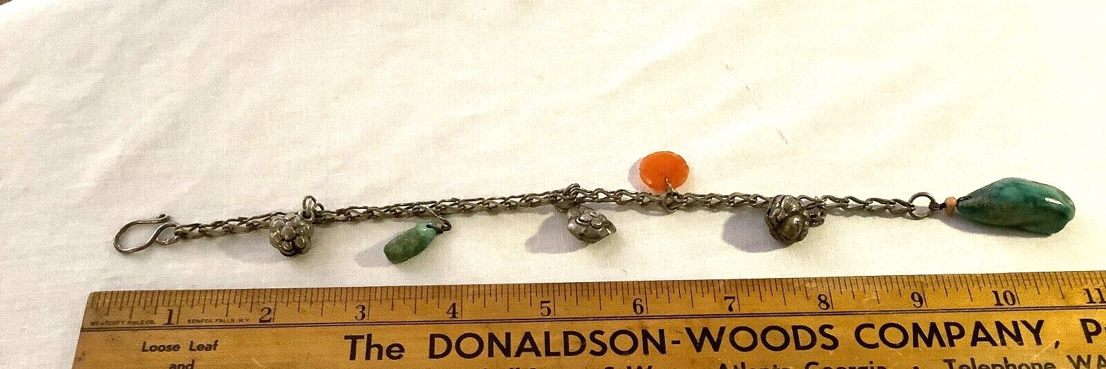 QING DY Chinese Silver TOGGLE Chatelaine AMULET bell Charms TURQUOISE CARNELIAN