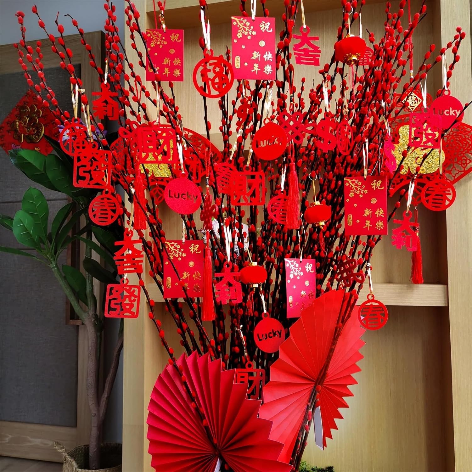 104-Pc Lunar New Red & Gold Blessing Decorations – Festive Ornament Kit