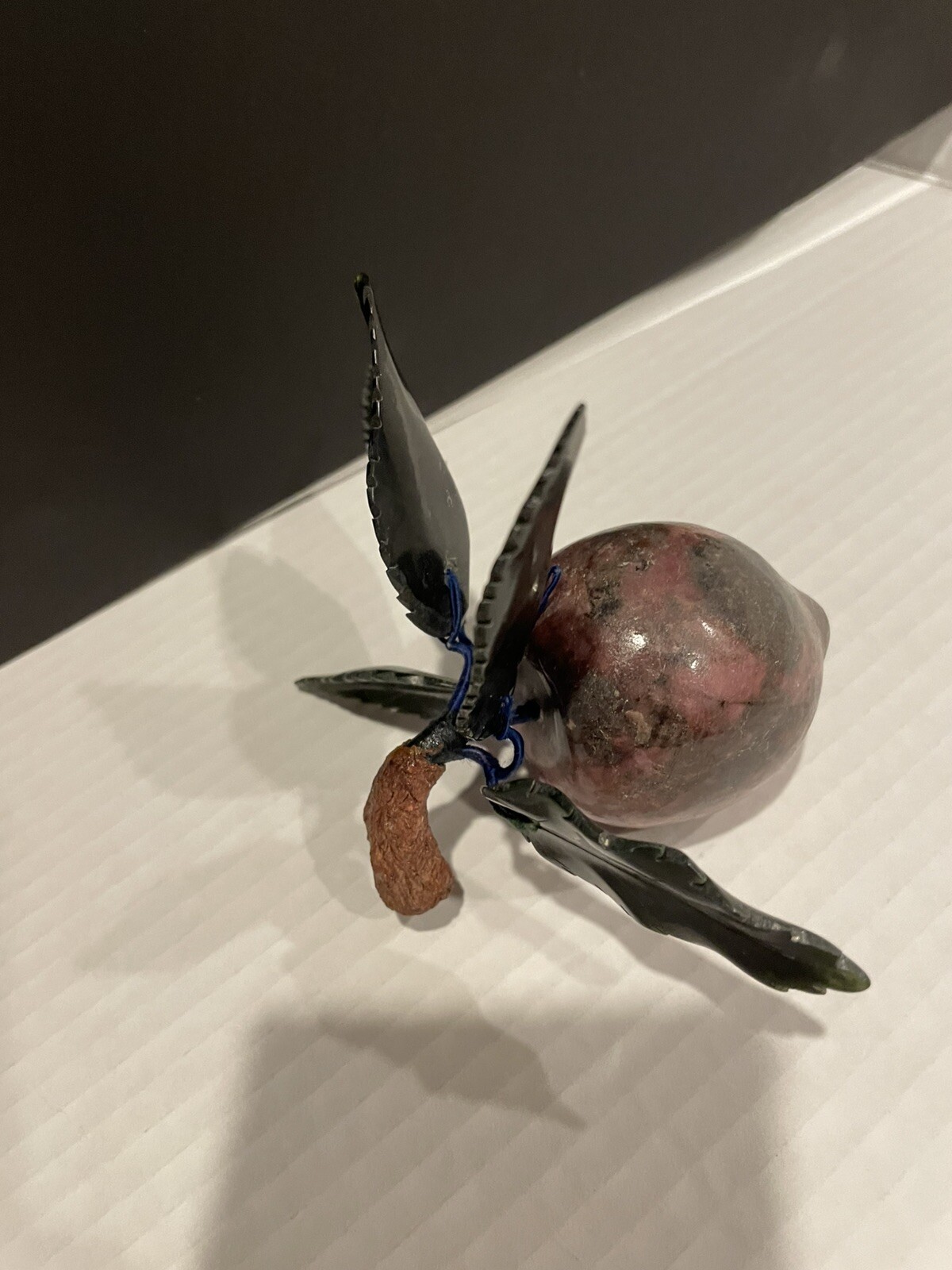 Vintage Asian Plum Heavy Stone Miniature Decorative Fruit Wood Stem 1950’s Rare