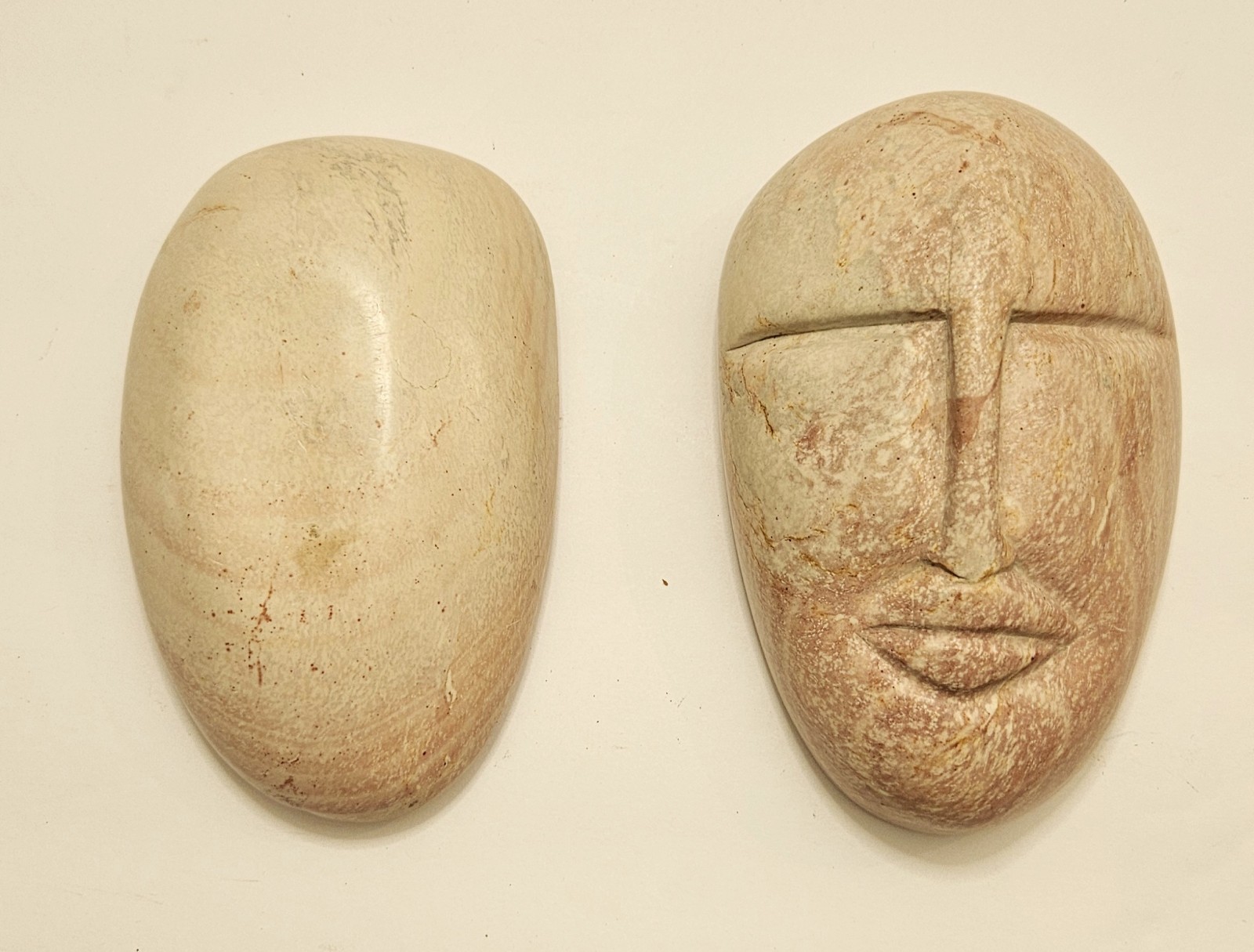 Vintage Carved Soapstone Lidded Face Trinket Box 5″ Pinks