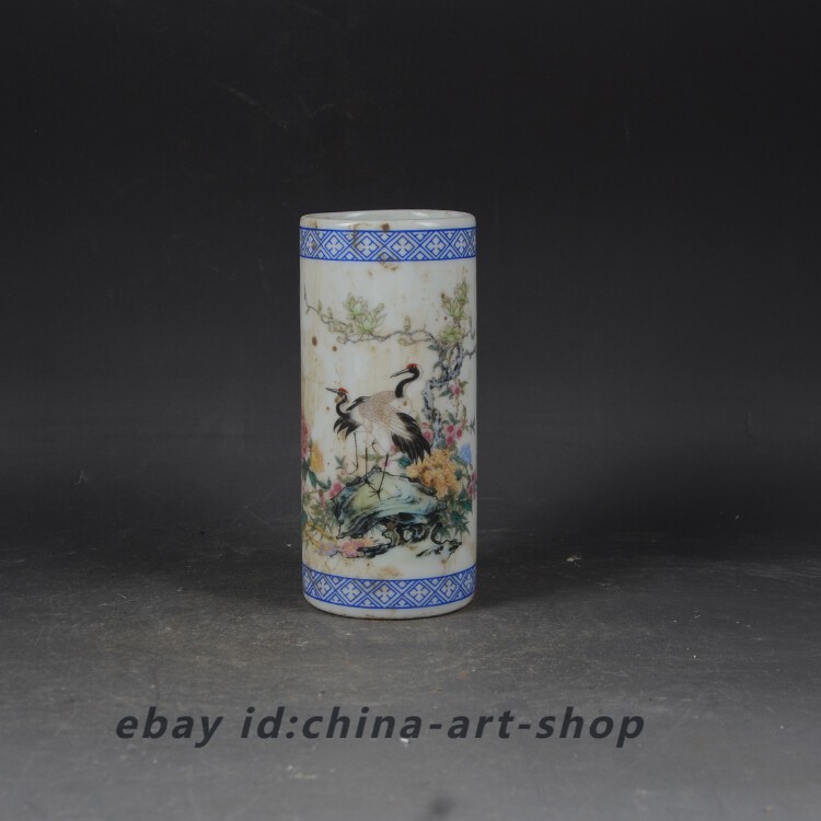 4.7″ Good Chinese Jingdezhen Famille Rose Porcelain Red-crowned Crane Brush Pots