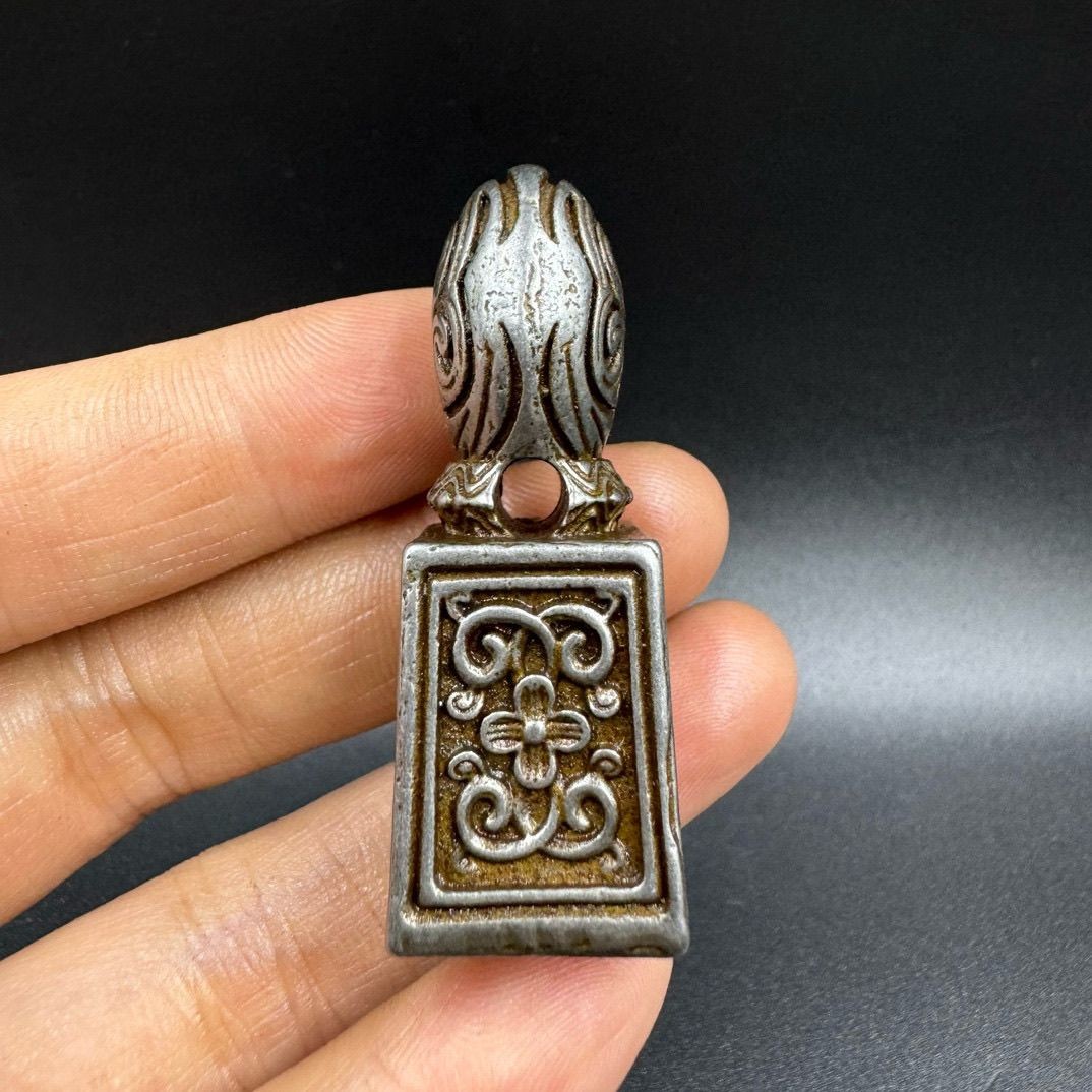 Vintage Tibetan Sky Iron Hand Carved Seal Nepal Dharma Stamp Collectible