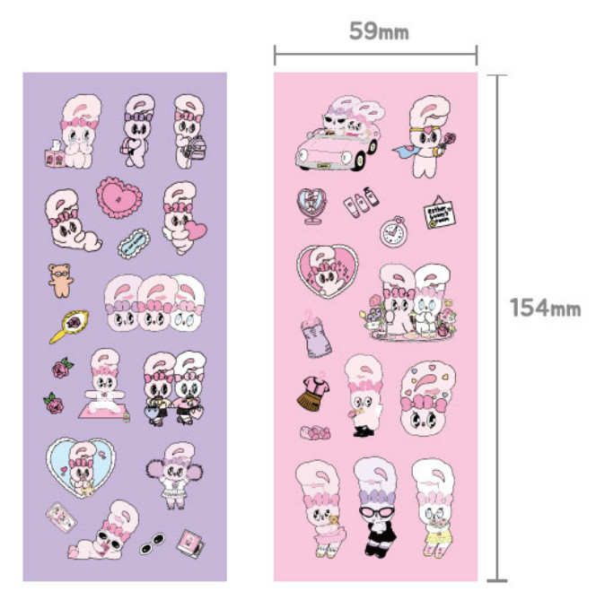 Esther Bunny Decor Sticker Set of 2 [ Pink + Purple ] 15.4 x 5.9 cm + Track