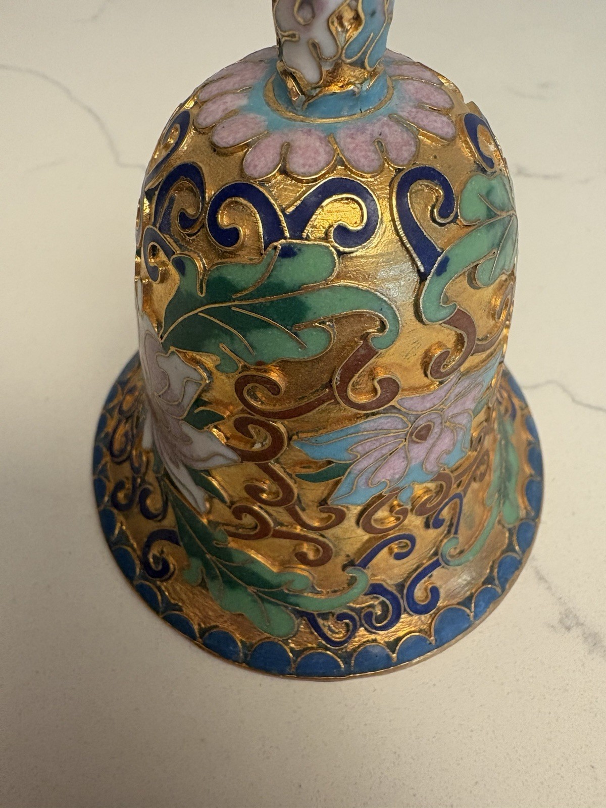 Vintage Chinese Cloisonne Enamel Floral Gold Metal Bell