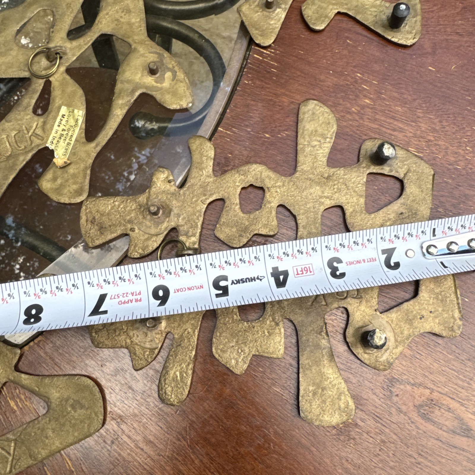 Vtg Chinese Brass Symbols (4) Wall Hanging/Trivet – Long Life – Good Luck 10″