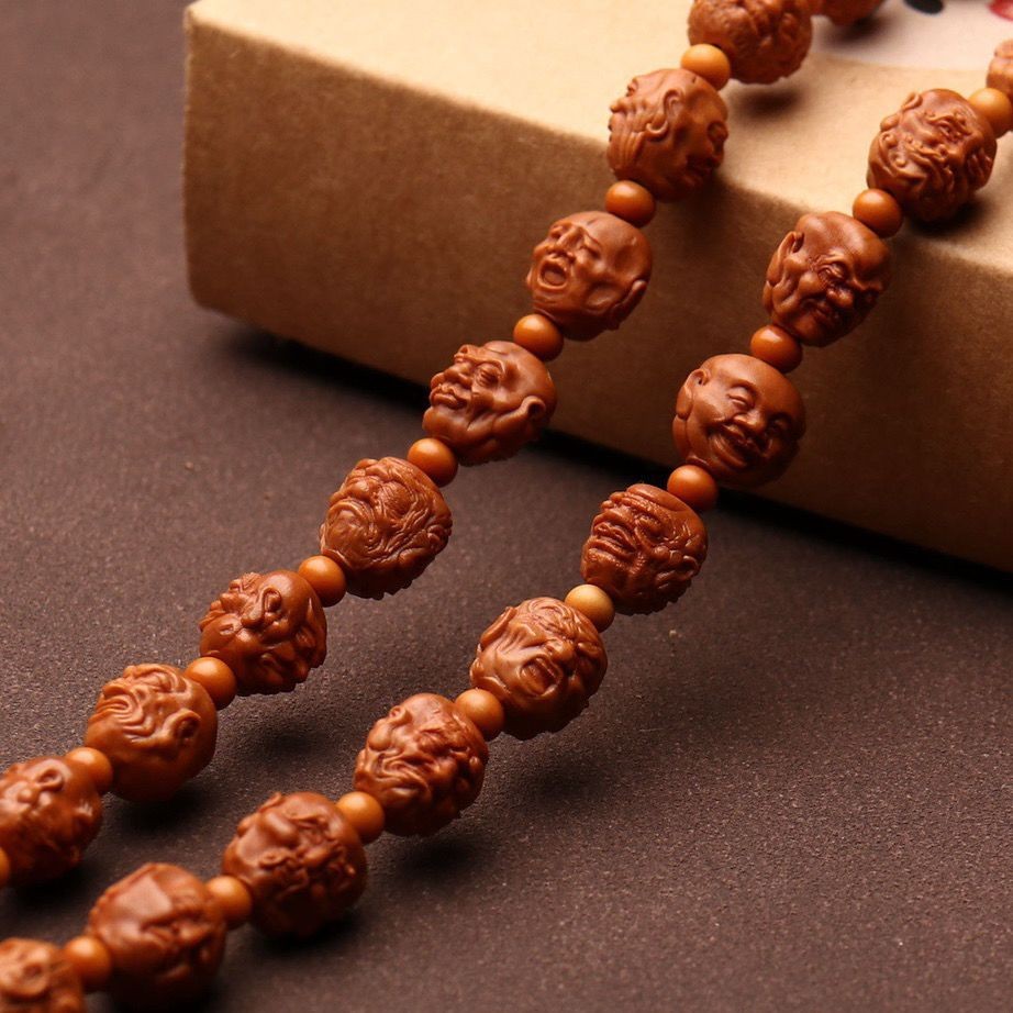 Natural Dragon Walnut 108 Arhat Bracelet 54pcs Double Carved 11-12mm Beads
