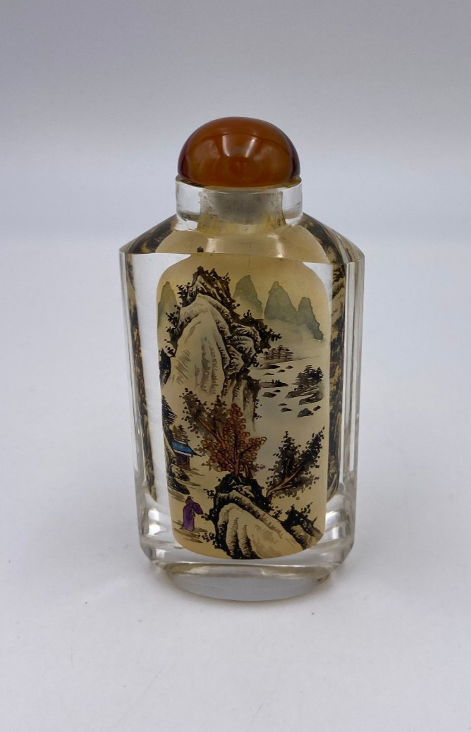 Vintage 3.75″ Reverse Painted Glass Chinese Snuff Bottle