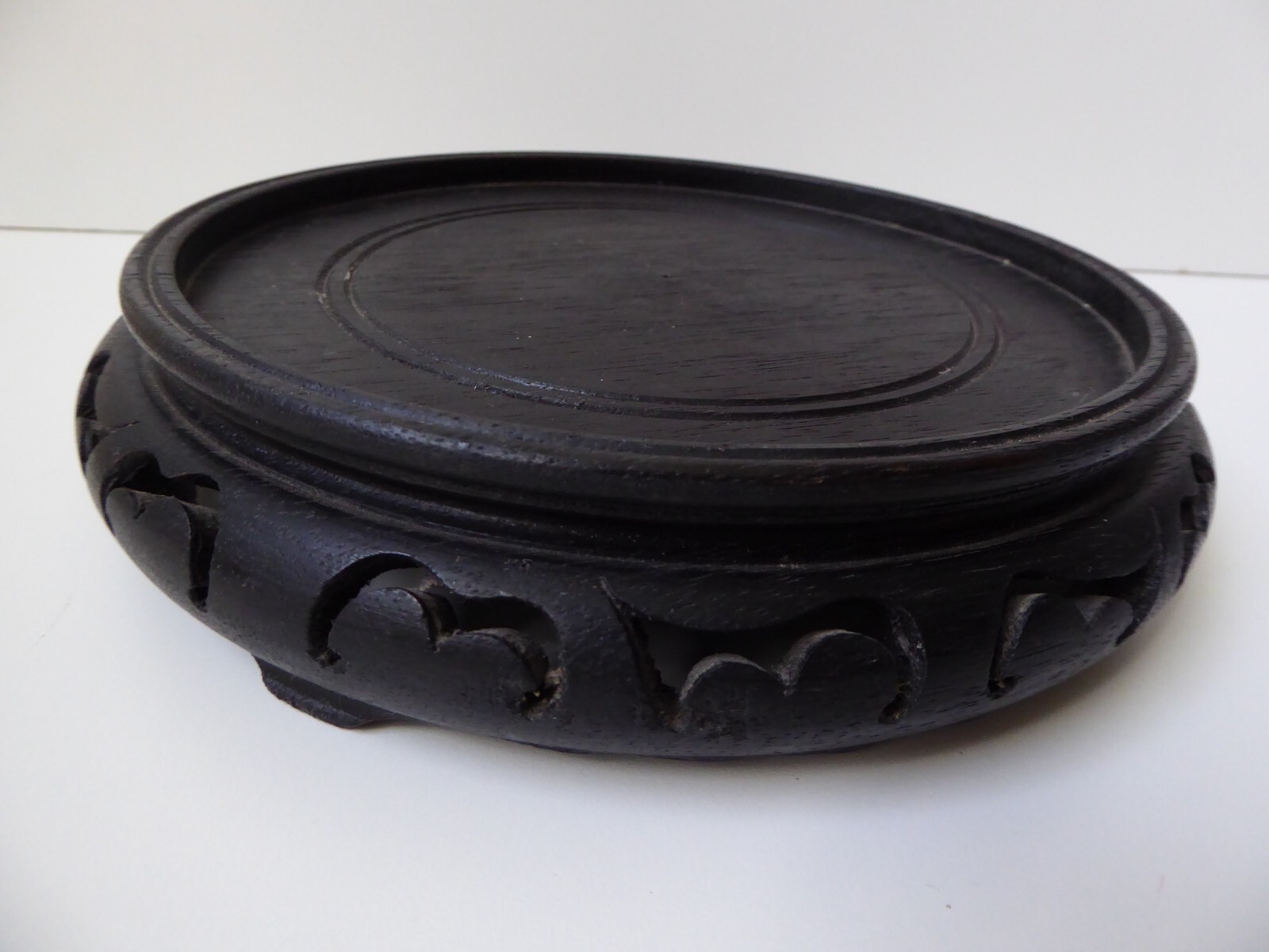 Vintage Chinese Asian Carved Teak Wood Openwork Stand Base 8 inch