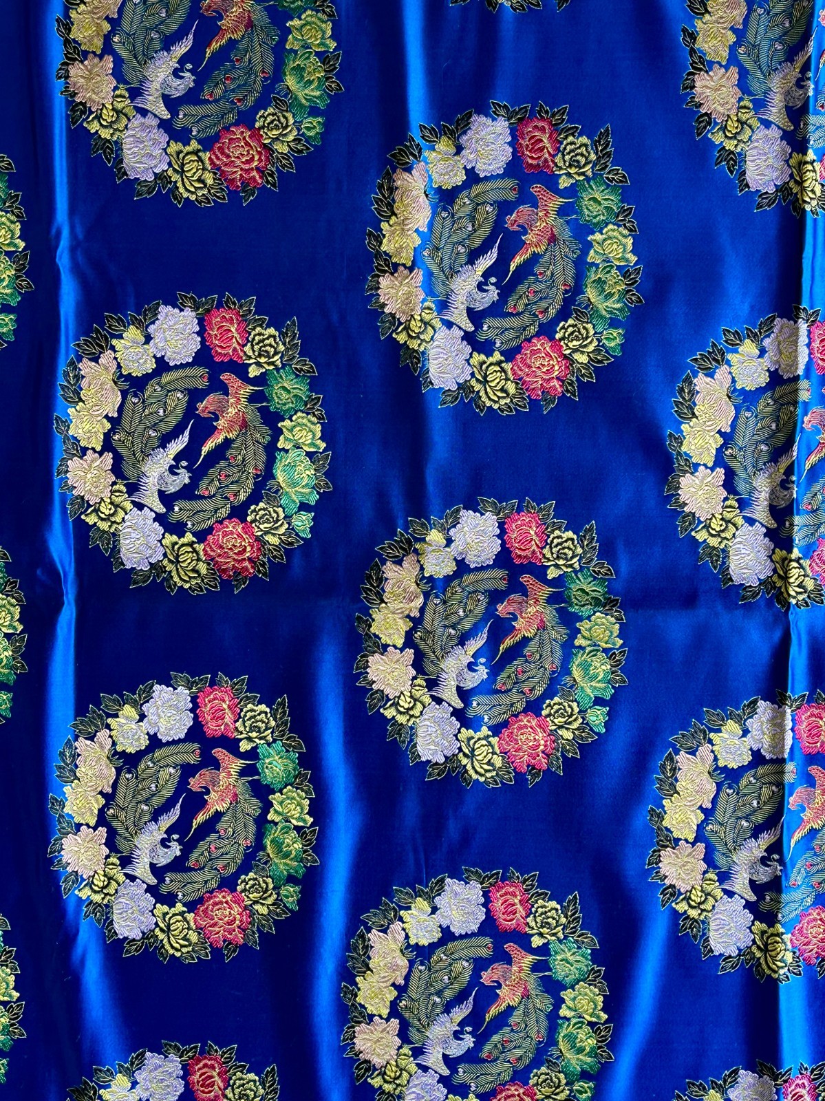 CHINESE SILK BROCADE PHOENIX FABRIC TEXTILE 1.75 YDS