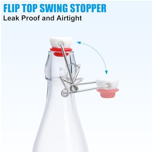 2 Pack Swing Top Glass Bottles 16oz, Flip Top Glass Bottle with Airtight Lid