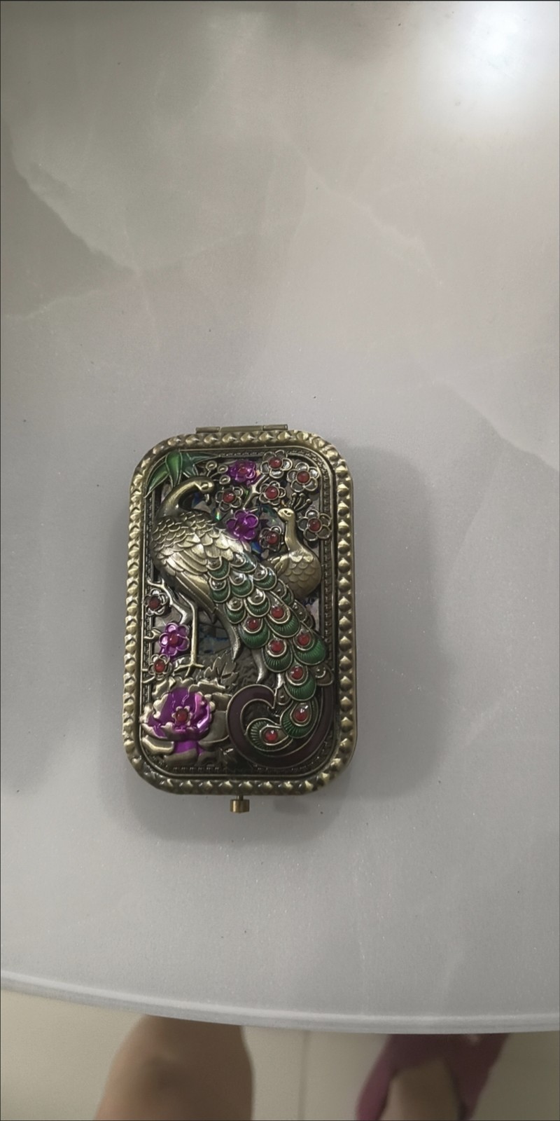 Cloisonne Retro Metal Makeup Mirror Portable Folding Double-Sided Pocket Mirror