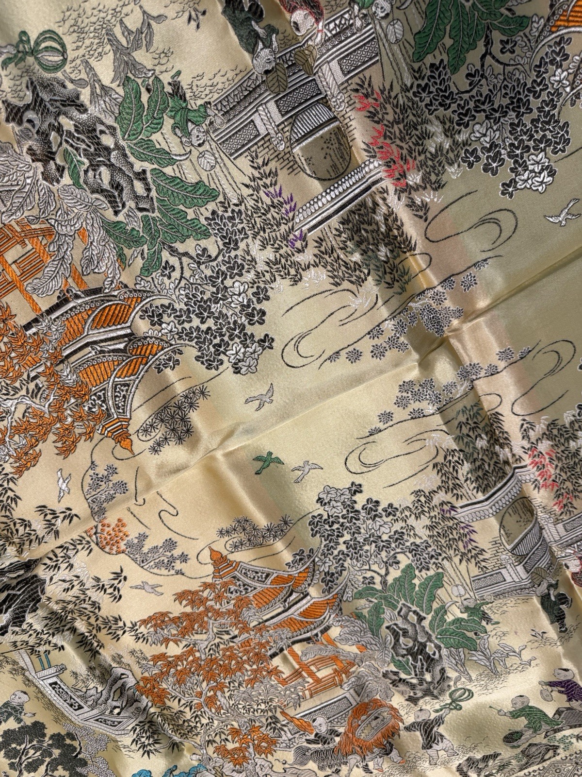 Asian Oriental Chinese Japanese Satin Silk Tapestry Tablecloth Piano shawl