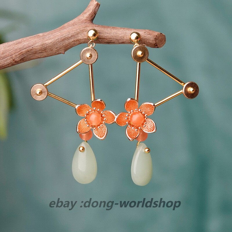 Chinese Colour Stone/Coloured Glaze/Gild Tibetan Style Vogue Earbob Earrings
