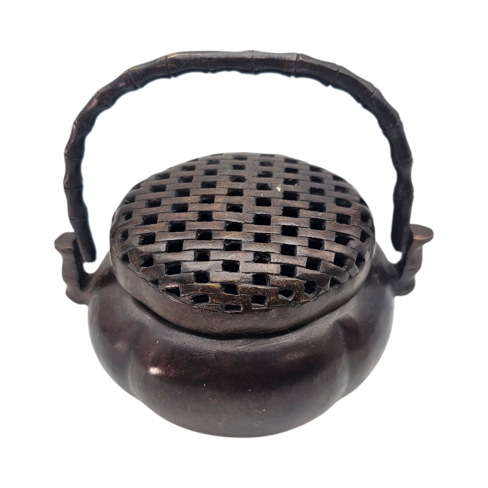Chinese Bronze Xuande Mark Incense Burner Xianglu Hand Censer Bamboo Handle 4″