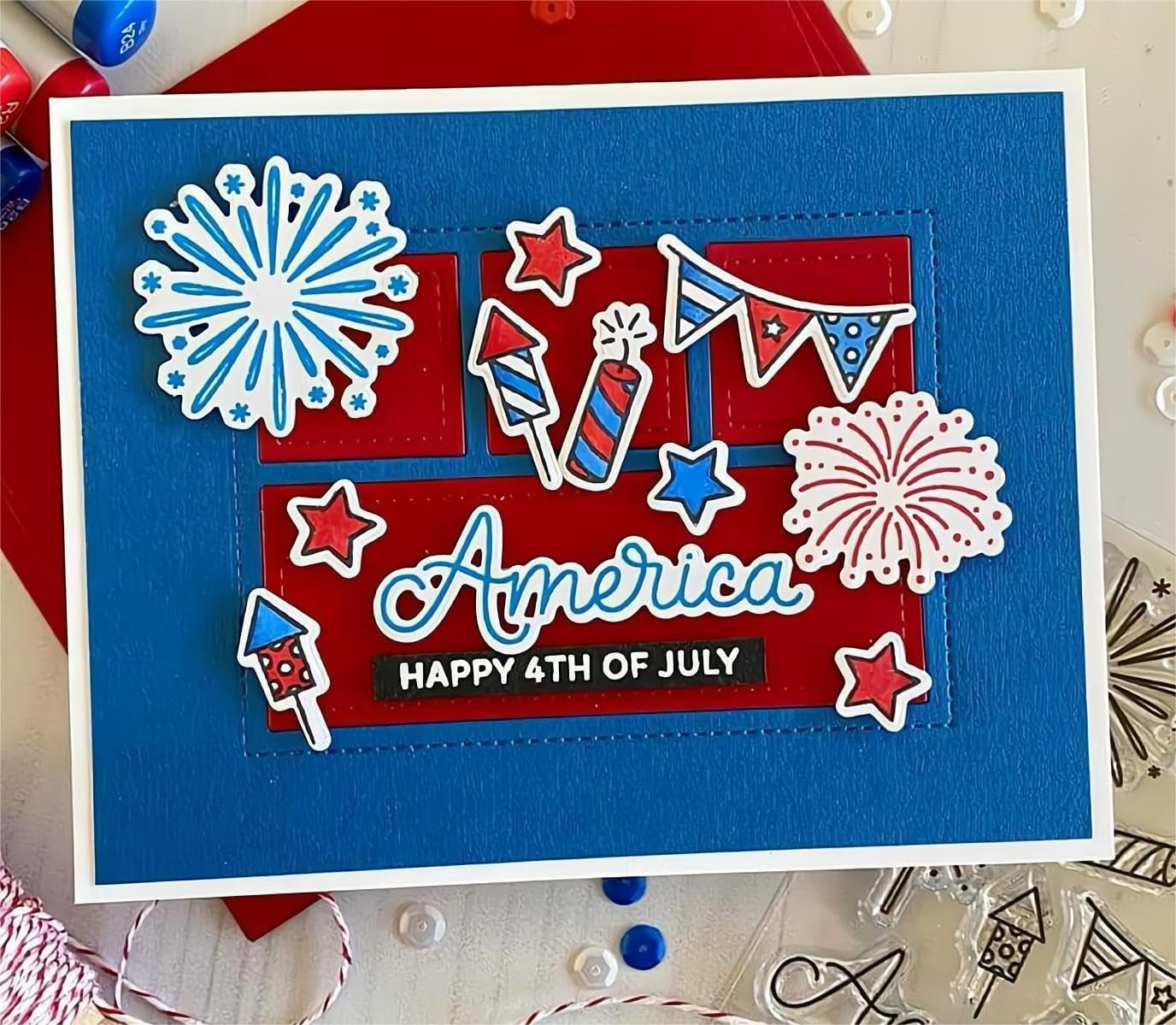 Happy 4TH of July Stamps and Dies Set for Card Making,Clear Stamps and Metal Cut