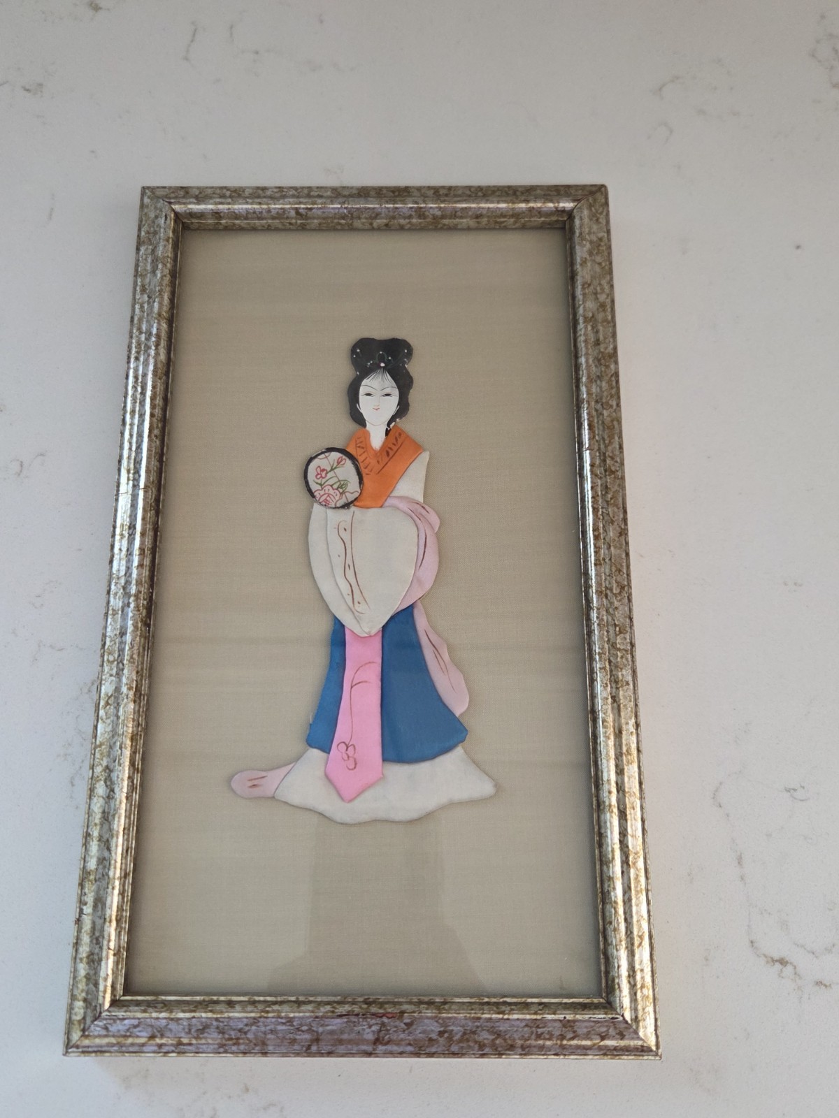 Set Of 3 Vintage Framed Chinese Oriental Asian Silk Art Oriental Geisha Ladies