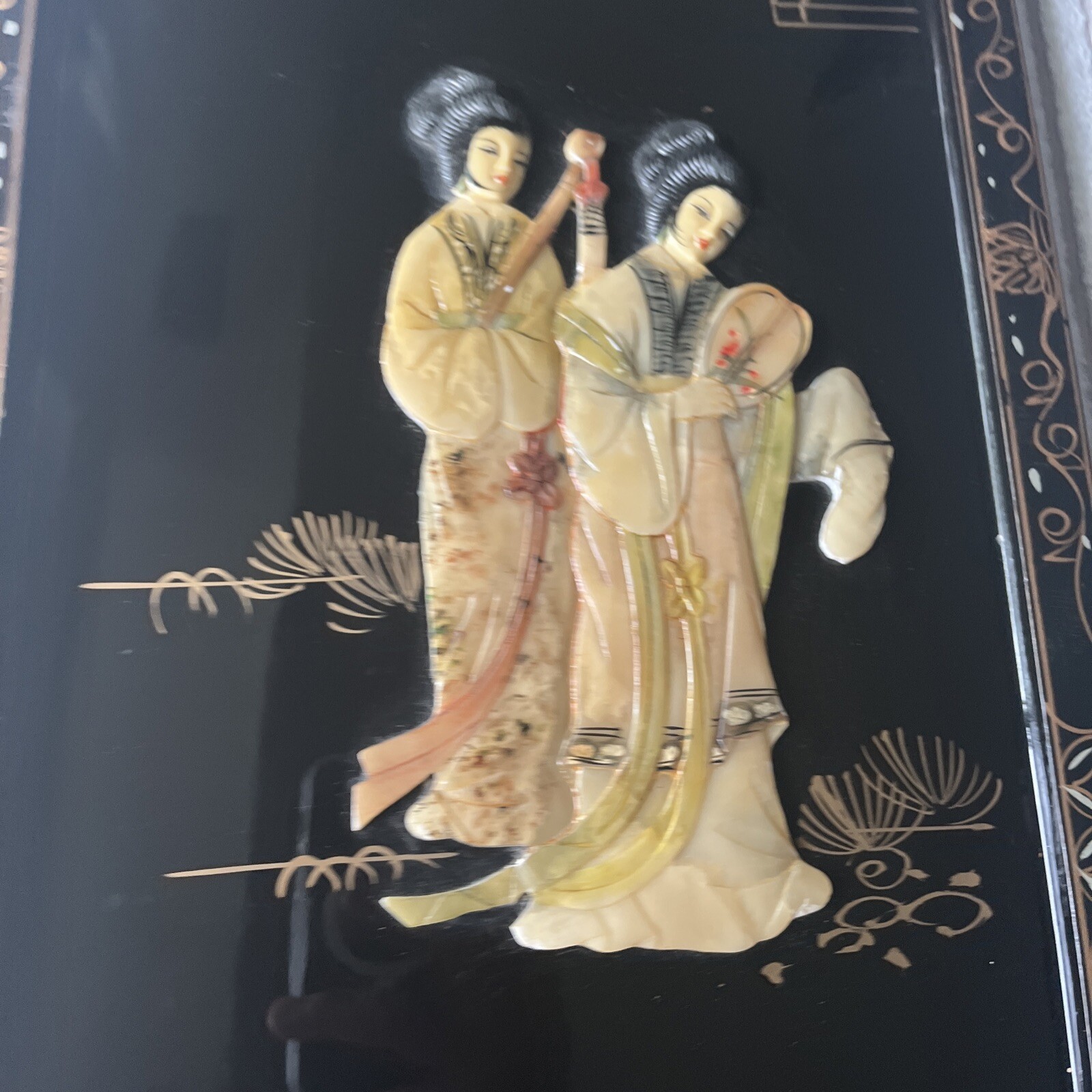 4 Asian/Oriental Hanging Wall Panels Mother Of Pearl Black Lacquer 36”X12” (READ