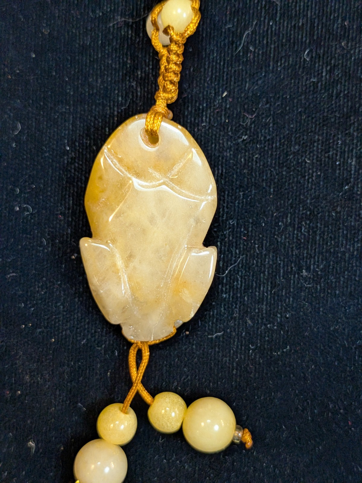 NOS Chinese Yellow /Honey Jadeite Lucky Frog Pendant 1980-2000 Ships US