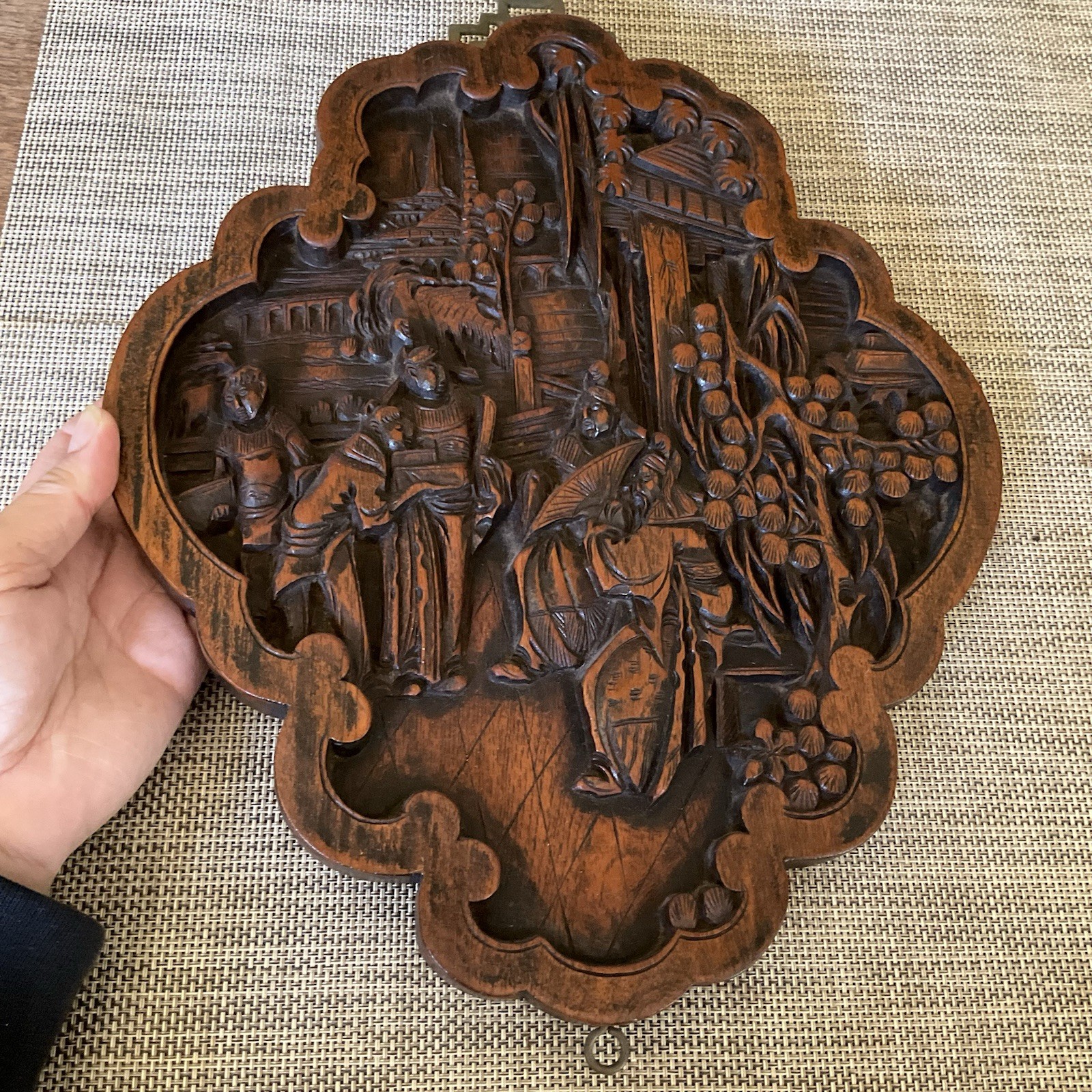 Vintage Rare Chinese Hand Carved Relief Wooden Wall Hanging Panel Good Luck
