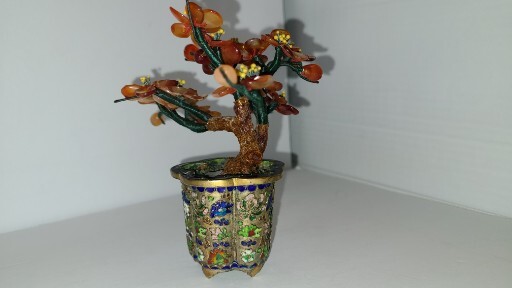 Chinese Gem Stone Art Bonsai Tree Carnelian Cherry Tree Cloisinae Pot 5″x5″