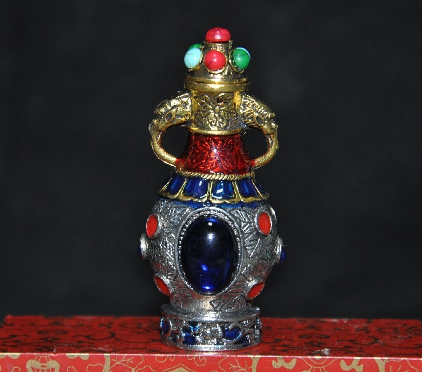 Chinese Bronze Tibetan Silver Cloisonne Gem Animal Elephant Trunk Snuff Bottle